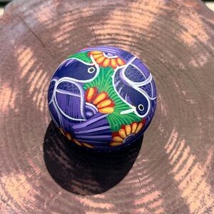 Mexican Art Pottery Colorful Painted Terra Cotta Lidded Trinket Box 3.5"